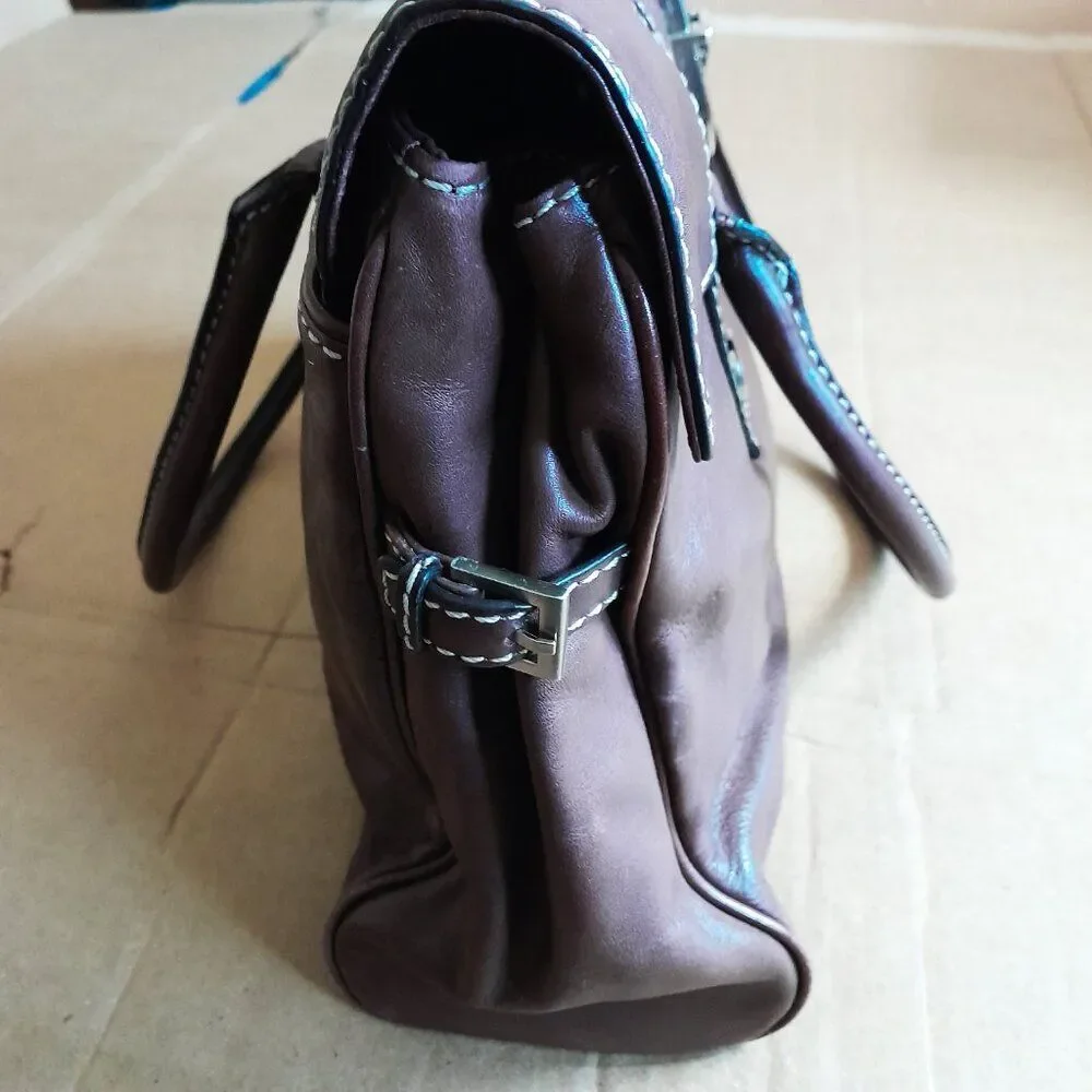Michael Kors Brown Patent Leather Shoulder Bag Satchel Width 14in.